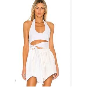 Natalie Rolt Romee Wrap Crop Top Sz 2 (M) Halter White 100% Linen Euro Summer